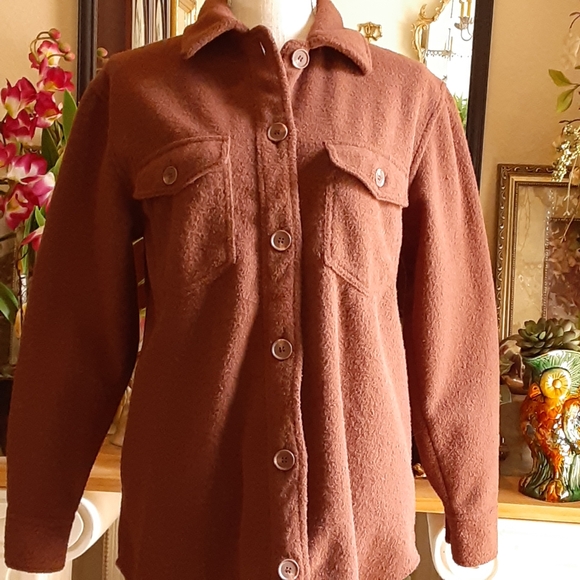 Joie Polyester Fleece Button Front Pocketed Shirt Size Small Cocoa - Picture 2 of 10